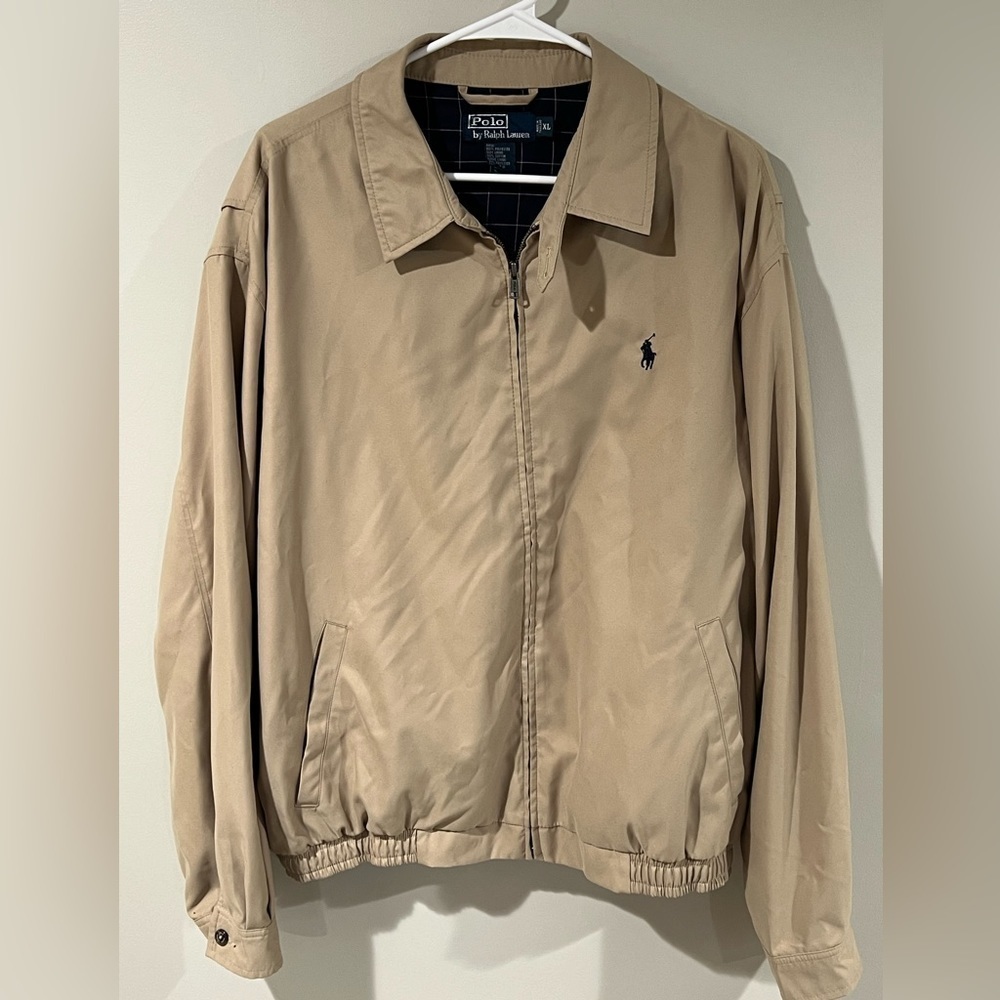 Polo Ralph Lauren Harrington XL Tan Classic Full Zip Lightweight Basic Coat Logo